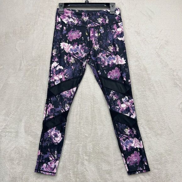 Fabletics High Waist Powerhold Purple Floral Mesh Cutout Crop Legging Sz S Small - Picture 1 of 11